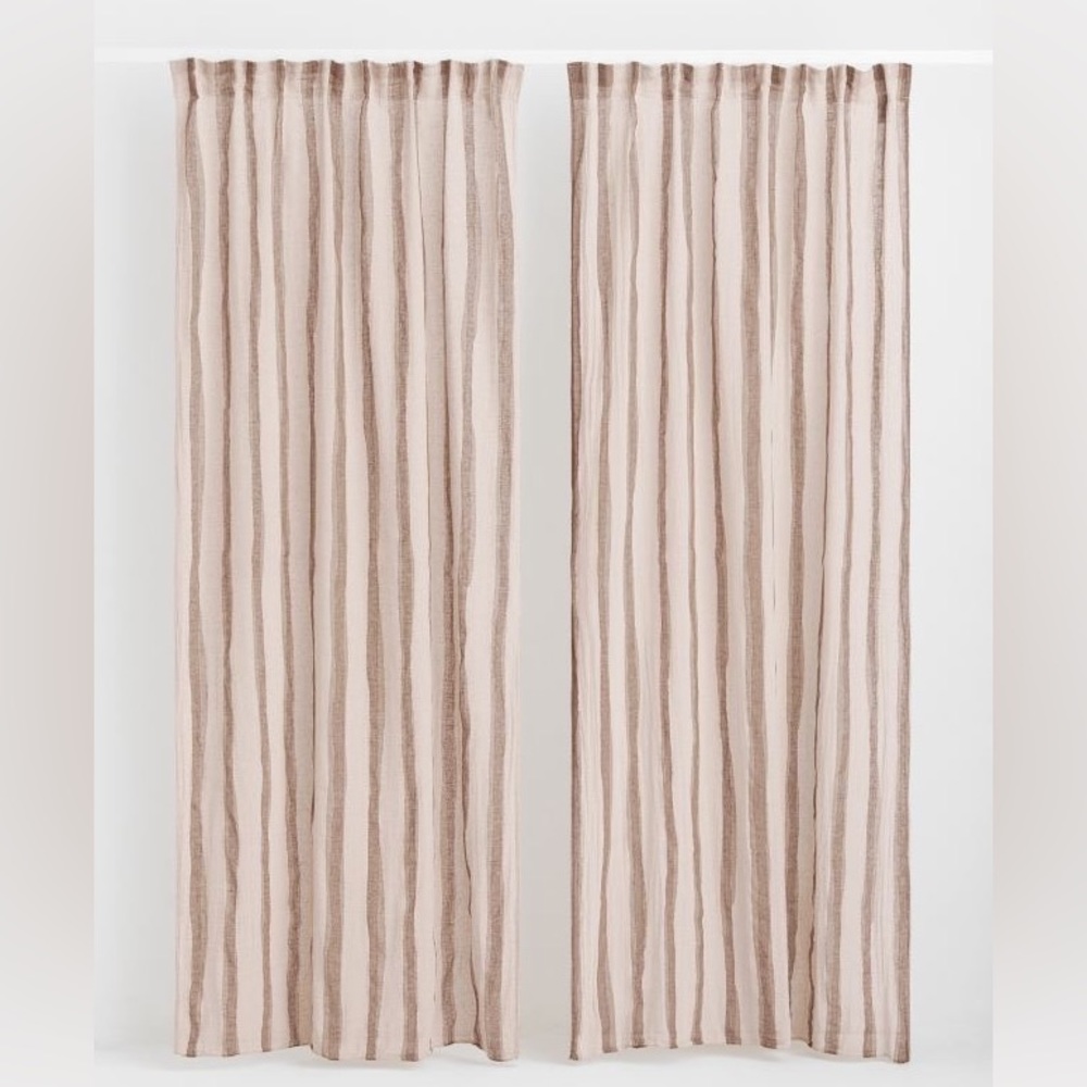 2-pack Multiway Linen-blend Curtains Beige Brown Striped